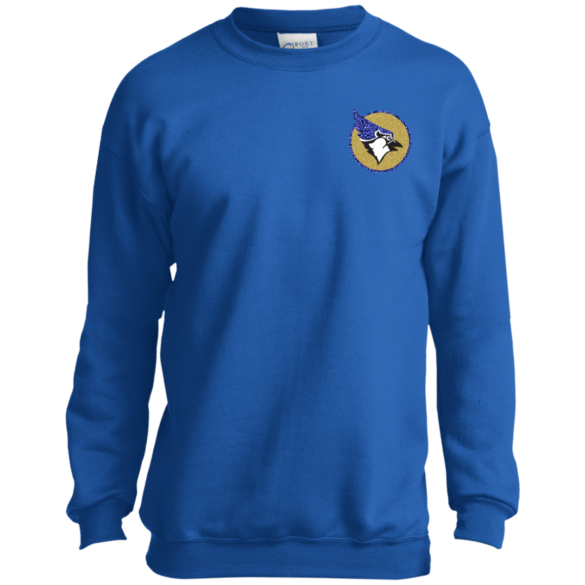 YOUTH Waseca Bluejay Sweatshirt - In My Bluejay Era - Faux Glitter Design