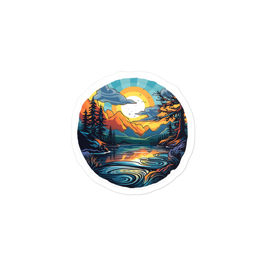 Lake and Mountain Scene Sticker in Graffiti Art Style