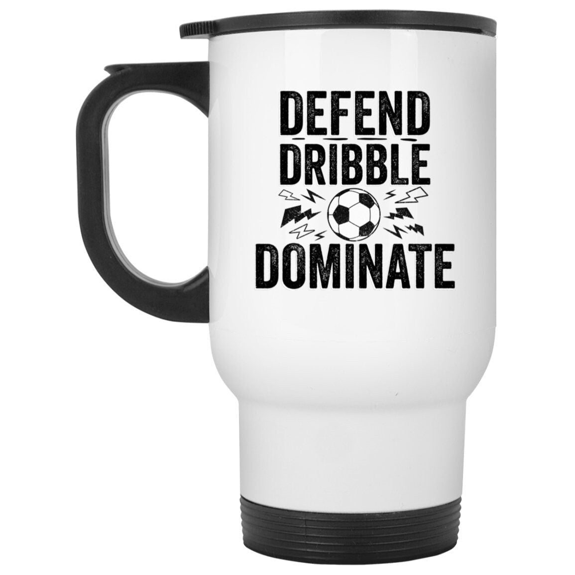 Soccer Tumbler 14 oz - 'Defend, Dribble, Dominate' - Gift for Soccer Fans & Athletes